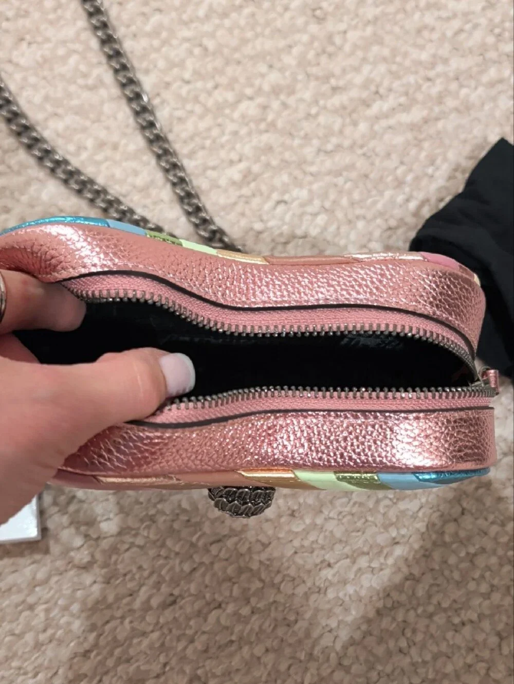 Kurt Geiger Kensington Heart-Shaped Metallic Stripe Crossbody Bag